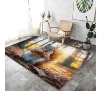 Générique Tapis de Salon Lavable en Machine 140x200 cm - Faible Poil Entretien Facile Antidérapant avec Forêt Écureuil Mignon Imprimé Tapis Chambre pour Chambre d'enfant Le Bureau, Brun