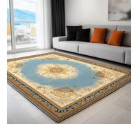 Générique Tapis de Salon Lavable en Machine 180 x 240 cm, Bordure Florale Rétro Tapis Chambre, Antidérapant, Poils Courts, Douce, Adapté à L'aspirateur pour Entree Interieur, Couloir, Crème