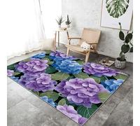 Générique Tapis de Salon Lavable en Machine 180x240 cm - Faible Poil Entretien Facile Antidérapant avec Plantes Hortensia Imprimé Tapis Chambre pour Chambre d'enfant Le Bureau à Domicile, Bleu Violet