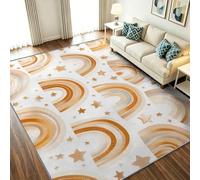 Générique Tapis de Salon Lavable en Machine 60 x 90 cm Bohème Moquette Antidérapant à Poils Courts, Arc en Ciel Arches Étoiles - Tapis d'entrée Poils Ras pour Chambre et Cuisine, Blanc