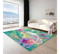 Générique Tapis de Salon Lavable en Machine - Tapis antidérapant Moelleux Grand Format, Tapis Doux pour entrée, Chambre et Cuisine, 60 X 120 cm, Gouache Fleurs élégantes, Vert