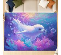 Générique Tapis de Salon Lavable en Machine - Tapis antidérapant Moelleux Grand Format, Tapis Doux pour entrée, Chambre et Cuisine, 140 X 200 cm, sous-Marin Phoque nage, Bleu Clair Violet Clair