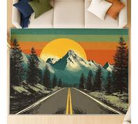 Générique Tapis de Salon Lavable en Machine - Tapis antidérapant Moelleux Grand Format, Tapis Doux pour entrée, Chambre et Cuisine, 60 X 120 cm, Dessiné à la Main Montagnes Route, Vert Orange