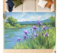 Générique Tapis de Salon Lavable en Machine - Tapis antidérapant Moelleux Grand Format, Tapis Doux pour entrée, Chambre et Cuisine, 60 X 120 cm, Serein au Bord de l’Eau Fleurs, Vert Violet