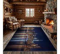 Générique Tapis de Salon Minimalisme Moderne 120 × 170 cm Noir | LavableTapis Salon,Nature bâtiments lumières Lavable en Machine,Antidérapant,Cuisine, Salle à Manger