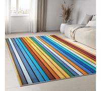 Générique Tapis de Salon Moderne 140 x 200 cm Abstrait Bois Texture Rayures, Tapis Imprimé Multicolore Doux et Léger - Moquette Antidérapant pour Salle à Manger Chambre Couloir Bureau Salle de Jeu