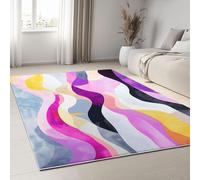 Générique Tapis de Salon Moderne 160 x 230 cm Abstrait Vagues Rayures Texture, Tapis Imprimé Multicolore Doux et Léger - Moquette Antidérapant pour Salle à Manger Chambre Couloir Bureau Salle de Jeu