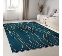 Générique Tapis de Salon Moderne 80 x 150 cm Abstrait Vagues Rayures, Tapis Imprimé Bleu Foncé Doux et Léger - Moquette Antidérapant pour Salle à Manger Chambre Couloir Bureau Salle de Jeu