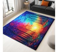 Générique Tapis de Salon Moderne Chemin Forestier Fleurs Et Herbe 140x200 cm Grand Tapis Poil Court Lavable Super Doux et Antidérapant, pour Chambre, Salle a Manger, Cuisine, Bureau