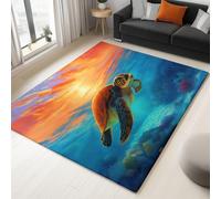 Générique Tapis de Salon Moderne Vie Marine Tortue De Mer 80x150 cm Grand Tapis Poil Court Lavable Super Doux et Antidérapant, pour Chambre, Salle a Manger, Cuisine, Bureau