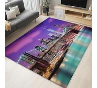 Générique Tapis de Salon New York Pont de Brooklyn Vue Nocturne 160 x 230 cm, Tapis de Chambre Doux Lavable en Machine, Décoration pour Cuisine Entrée Salle de Détente Dessous de Lit et Dortoir