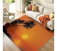 Générique Tapis de Salon Plage Tropicale 160 x 230 cm, Tapis Poils Courts Lavable Silhouette Palmier Coucher Soleil, Décoratif Antidérapant et Doux pour Salle à Manger Chambre et Bureau