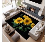 Générique Tapis de Salon Plante Fleur Tournesol Jaune Grand Tapis Lavable Super Doux et Antidérapant, Moquette Poil Ras Chambre pour Manger l'entrée et la Cuisine - 80x150 cm Noir