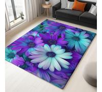 Générique Tapis de Salon Plantes Marguerite Violette 120 x 180 cm Poil Court Moderne Chambre Enfant Adulte Tapis, Violet Doux Lavable Antidérapant Moquette, pour Entrée, Cuisine, Couloir