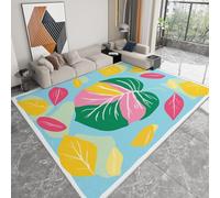 Générique Tapis De Salon Poils Ras - 100 x 150 cm Art Mignon Feuilles, Enfant Tapis Salon Antidérapant Grand pour Chambre À Coucher Bureau Hôtel Couloir Décor Bleu