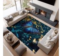 Générique Tapis De Salon Poils Ras - 120 x 160 cm Âge De Rêve Papillons Fleurs, Enfant Tapis Salon Antidérapant Grand pour Chambre À Coucher Bureau Hôtel Couloir Décor Vert Foncé