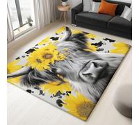 Générique Tapis De Salon Poils Ras - 120 x 160 cm Animaux Sauvages Bétail des Hautes Terres, Enfant Tapis Salon Antidérapant Grand pour Chambre À Coucher Bureau Hôtel Couloir Décor Blanc