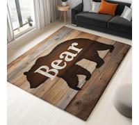 Générique Tapis De Salon Poils Ras - 60 x 90 cm Rétro Ours Silhouette Lettre, Enfant Tapis Salon Antidérapant Grand pour Chambre À Coucher Bureau Hôtel Couloir Décor Brun