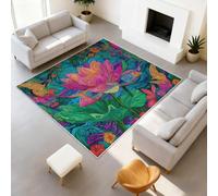 Générique Tapis De Salon Poils Ras Grand Floral Style Exotique Intérieur Antidérapant Tapis Imprimé Fantaisie Poétique Couleur Fleur de Lotus Tourbillons, Paillasson Confortablex Lavable 50 x 80 cm