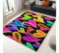 Générique Tapis de Salon Poils Ras, Moderne Noir Tapis de Couloir, Chambre Décor Tapis Antidérapant, Romance Amour Abstrait Cœur 3D pour Coucher Bureau Hôtel 80 x 150 cm