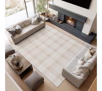 Générique Tapis de Salon pour Adultes et Bureau, Flanelle Lavable en Machine Antidérapant Hypoallergénique, 120 x 170 cm, Style Scandinave Carreaux Modernes, Beige et Crème