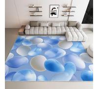 Générique Tapis de Salon pour Adultes et Chambre, Flanelle Lavable en Machine Antidérapant Hypoallergénique, 160 x 230 cm, Style Galets Abstraits Modernes, Bleu et Blanc