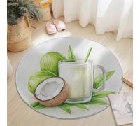 Générique Tapis de Salon Rond,100 cm Rond Tapis de Sol Rond Images Clipart Noix De Coco Verre Antidérapant Anti-Fatigue pour Salle à Manger Descente de Lit ou Chambre Enfant Blanc