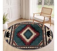 Générique Tapis de Salon Rond 60 cm, Tapis Imprimé Vintage Ethnique | Lavable en Machine Tapis Rond Géométrie Zigzag Ours Antidérapant Moquette pour Salle À Manger Chambre Nurserie, Multicolore
