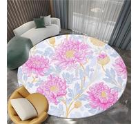 Générique Tapis de Salon Rond Chrysanthème William Morris 120 cm Poil Court Tapis Rond, Moderne Chambre Enfant Adulte Blanc Doux Lavable Antidérapant Moquette Ronds pour Entrée Cuisine Couloir