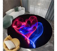 Générique Tapis de Salon Rond Cœur Rouge Et Bleu Brillant 160 cm Poil Court Tapis Rond, Moderne Chambre Enfant Adulte Noir Doux Lavable Antidérapant Moquette Ronds pour Entrée Cuisine Couloir