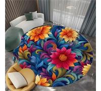 Générique Tapis de Salon Rond Fleurs De William Morris 160 cm Poil Court Tapis Rond, Moderne Chambre Enfant Adulte Multicolore Doux Lavable Antidérapant Moquette Ronds pour Entrée Cuisine Couloir
