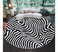 Générique Tapis de Salon Rond, Imprimé Art Abstrait Au Trait Tapis Antidérapant Doux pour Salle à Manger Chambre Canapé Cuisine ou Salle de Jeux, 100 cm, Noir Blanc