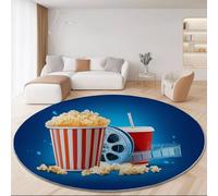 Générique Tapis de Salon Rond, Imprimé Bobine De Film 3D Pop-Corn Tapis Antidérapant Doux pour Salle à Manger Chambre Canapé Cuisine ou Salle de Jeux 180 cm, Bleu Foncé