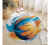Générique Tapis de Salon Rond, Imprimé Dessins Éléphant Sports Basket-Ball Tapis Antidérapant Doux pour Salle à Manger Chambre Canapé Cuisine ou Salle de Jeux 60 cm, Orange Bleu