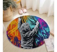 Générique Tapis de Salon Rond, Imprimé Graffiti Abstrait Street Art Tapis Antidérapant Doux pour Salle à Manger Chambre Canapé Cuisine ou Salle de Jeux 160 cm, Coloré