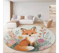 Générique Tapis de Salon Rond, Imprimé Mignon Petit Renard Tapis Antidérapant Doux pour Salle à Manger Chambre Canapé Cuisine ou Salle de Jeux 120 cm, Coloré