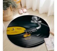 Générique Tapis de Salon Rond, Imprimé Tourne-Disque Vintage Tapis Antidérapant Doux pour Salle à Manger Chambre Canapé Cuisine ou Salle de Jeux 160 cm, Noir