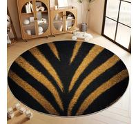 Générique Tapis de Salon Rond Imprimé Zèbre Paillettes Dorées 100 cm Poil Court Tapis Rond, Moderne Chambre Enfant Adulte Noir Doux Lavable Antidérapant Moquette Ronds pour Entrée Cuisine Couloir