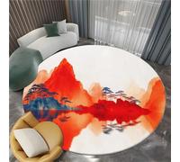 Générique Tapis de Salon Rond Peinture À L'Encre Paysage Pins 60 cm Poil Court Tapis Rond, Moderne Chambre Enfant Adulte Blanc Doux Lavable Antidérapant Moquette Ronds pour Entrée Cuisine Couloir