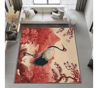 Générique Tapis de Salon Rose Marron 120x180 cm, Motif Élégant Grue Montagnes - Tapis Lavable à Poil Court antidérapant Doux pour Chambre Salle à Manger Chambre d’Adulte