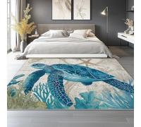 Générique Tapis de Salon Sable Bleu 140x200 cm, Motif Traditionnel Carte des Océans Tortue - Tapis Lavable à Poil Court antidérapant Doux pour Chambre Salle à Manger Chambre d’Adulte