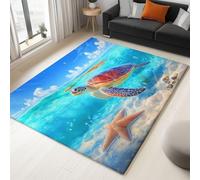 Générique Tapis de Salon Surréalisme Tortue Étoile De Mer 180 x 240 cm Poil Court Moderne Chambre Enfant Adulte Tapis, Bleu Doux Lavable Antidérapant Moquette, pour Entrée, Cuisine, Couloir