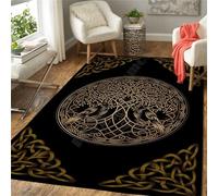 Générique Tapis de Salon Viking 60x90cm - Boussole, Totem, Noeud Celtique - Flanell Avec Dos en Caoutchouc Antidérapant - Pour Canapé, Chambre - Épaisseur: 0,8cm