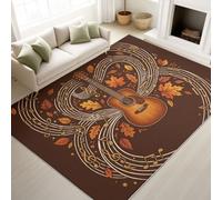 Générique Tapis de Salon Vintage Musical À Poils Courts Guitare Feuille d'automne - Tapis Doux Moelleux 120 x 160 cm, Antidérapant Chambre à Coucher Moquette, Ne Perd Pas Ses Poils