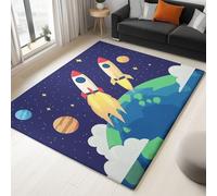 Générique Tapis de Salon Violet 100x150 cm, Motif Dessin Animé Fusée Terre Planète - Tapis Lavable à Poil Court antidérapant Doux pour Chambre Salle à Manger Chambre d’Adulte