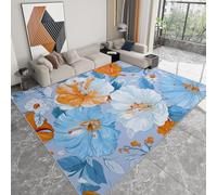 Générique Tapis de Sol Salon 80 x 150 cm, Grand Doux Anti-Dérapant Basse Hauteur Lavable, Faux Laine Rectangulaire Bleu Art Superposition Fleurs pour Maison Chambre Lit Salle à Manger Bureau