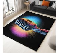 Générique Tapis de Studio Microphone Musique Taille Standard 120x170 cm Moderne et Lavable Idéal pour Chambre d'Adolescent Créatif ou Studio - Noir