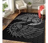 Générique Tapis De Style Viking Nordique Totem Arbre de la Vie Loup Corbeau Motif Durable et Lavable avec Dos en Caoutchouc antidérapant Coussin De Canapé De Tapis De Chambre Coucher Salon 180x240cm