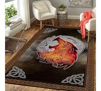 Générique Tapis De Style Viking Nordique Totem Arbre de la Vie Loup Corbeau Motif Durable et Lavable avec Dos en Caoutchouc antidérapant Coussin De Canapé De Tapis De Chambre Coucher Salon 60x90cm