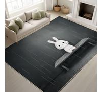 Générique Tapis De Zone, Gris Blanc Anime Minimaliste Mignon Lapin Imprimé Tapis Antidérapant, Facile À Nettoyer Tapis Carré Ménage Tapis De Sol De Canapé Antidérapant 120 x 160 cm